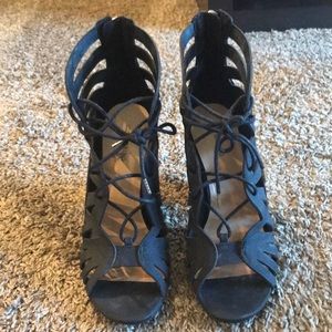 Lace up sandal bootie with gold detail